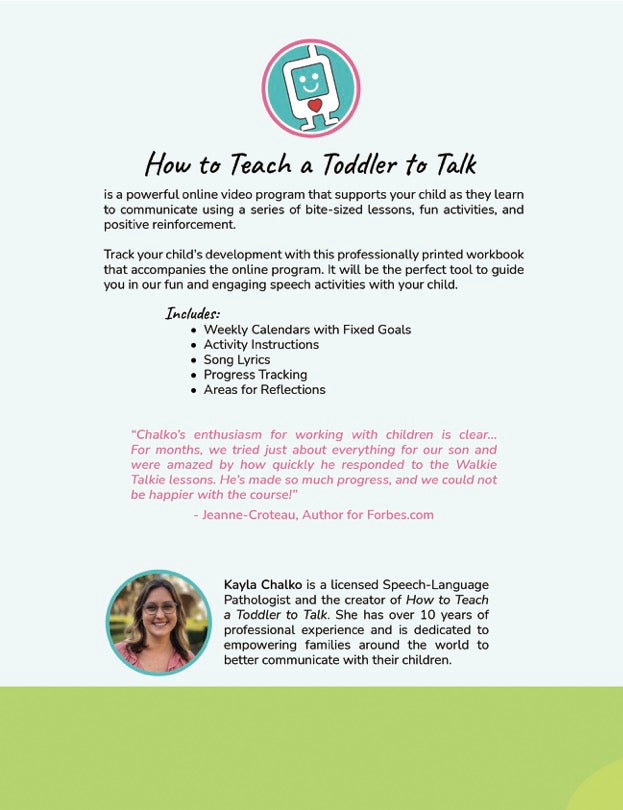 how to teach a toddler to talk online course workbook back cover image